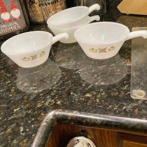 Anchor Hocking White and Green Soup Bowls